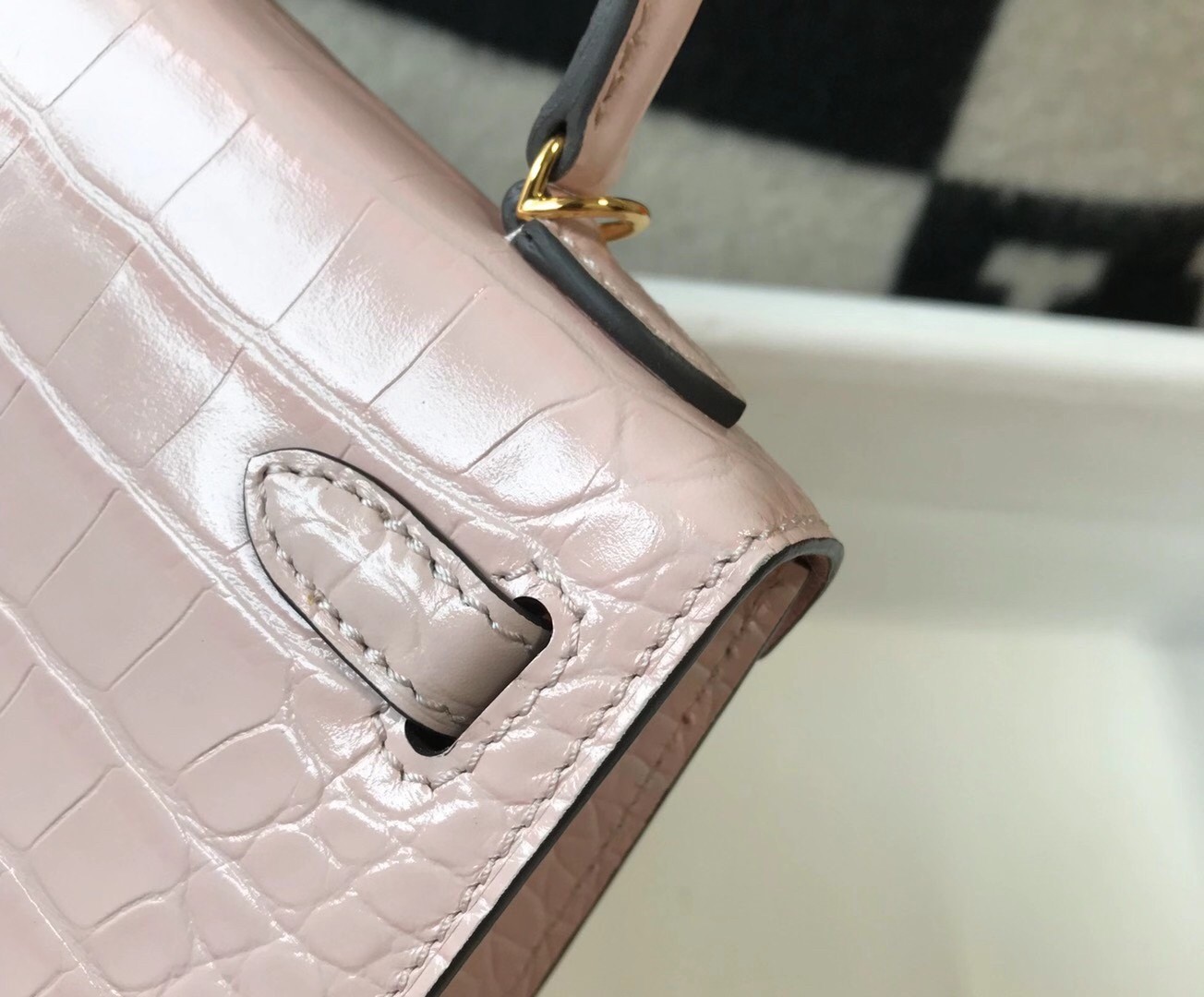 Hermes Kelly Mini II Bag In Rose Dragee Embossed Crocodile Calfskin