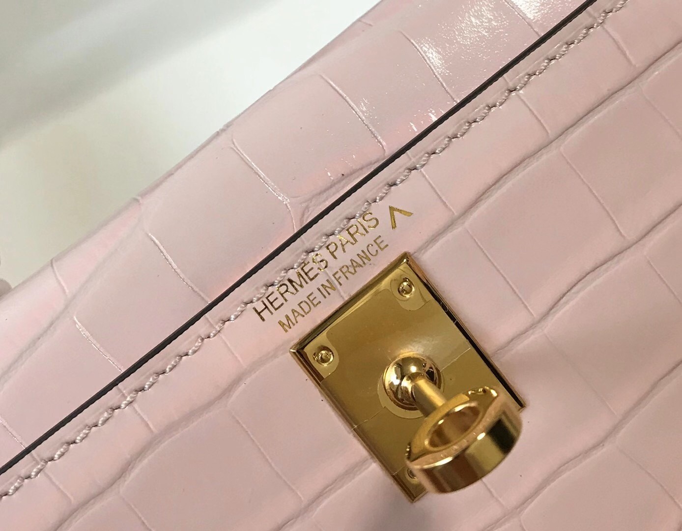 Hermes Kelly Mini II Bag In Rose Dragee Embossed Crocodile Calfskin