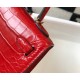 Hermes Kelly Mini II Bag In Red Embossed Crocodile Calfskin