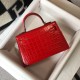 Hermes Kelly Mini II Bag In Red Embossed Crocodile Calfskin