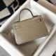 Hermes Kelly Mini II Bag In Taupe Embossed Crocodile Calfskin