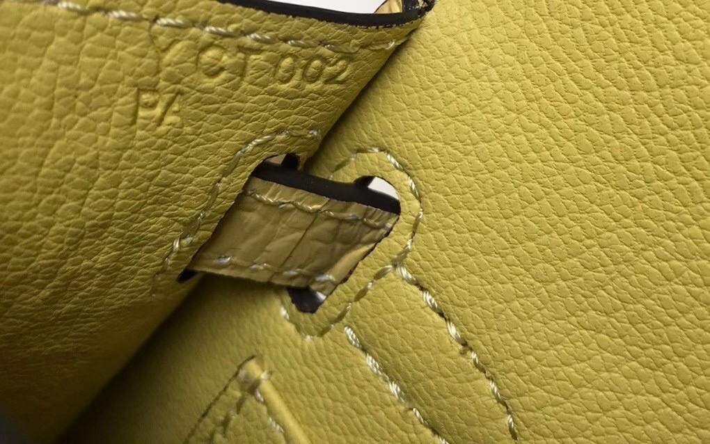 Hermes Kelly Mini II Bag In Jaune Poussin Embossed Crocodile Calfskin