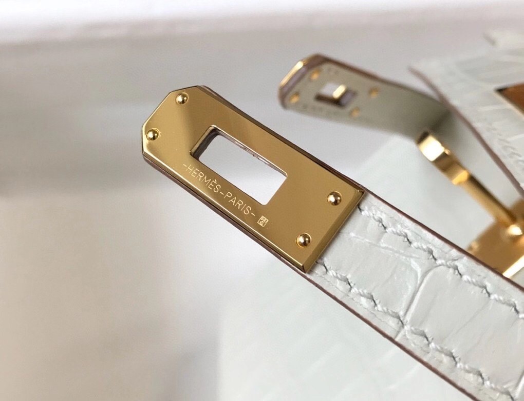 Hermes Kelly Mini II Bag In Beton Embossed Crocodile Calfskin
