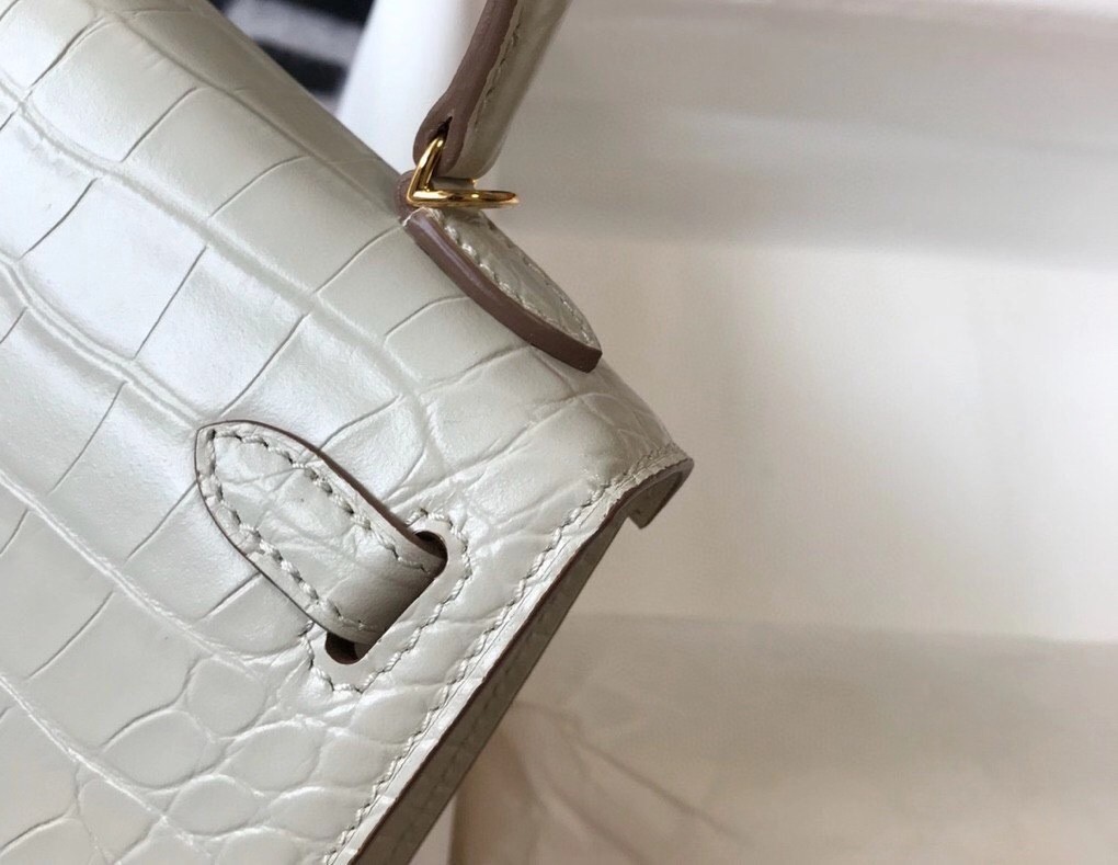Hermes Kelly Mini II Bag In Beton Embossed Crocodile Calfskin