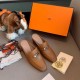 Hermes Blossom Mules In Brown Goatskin