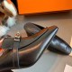 Hermes Blossom Mules In Black Goatskin