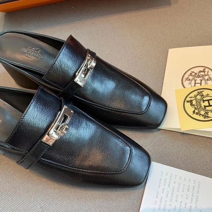 Hermes Blossom Mules In Black Goatskin