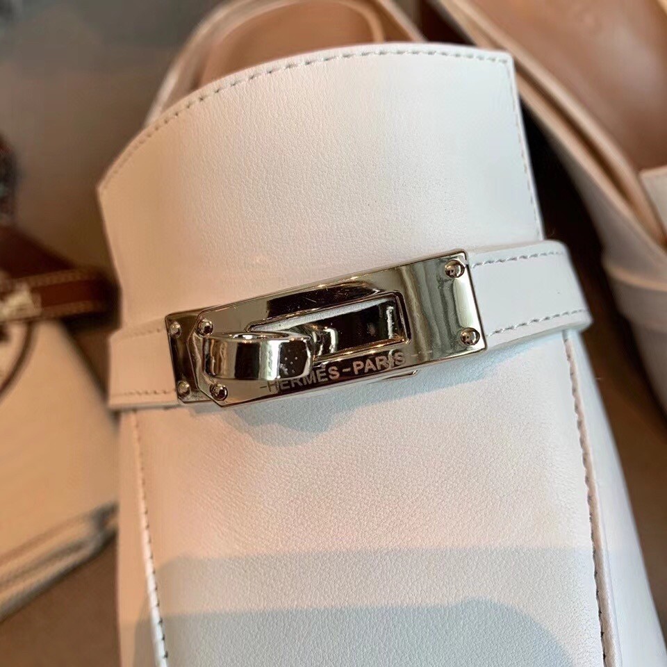 Hermes Blossom Mules In White Goatskin