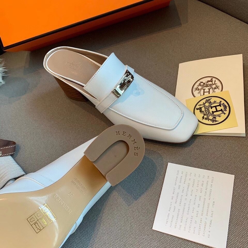 Hermes Blossom Mules In White Goatskin