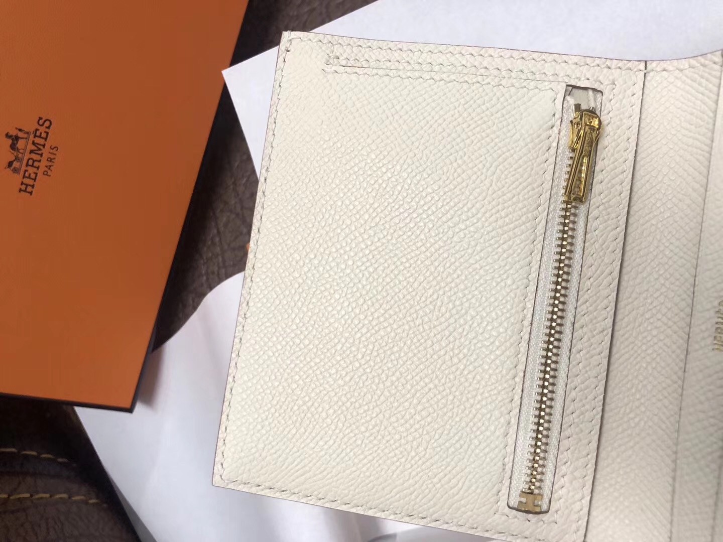 Hermes Bearn Compact Wallet In White Epsom Leather