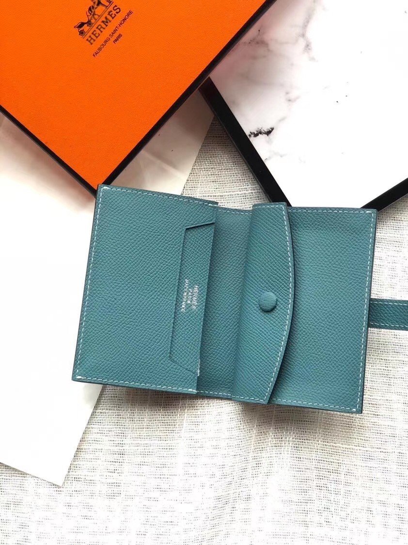 Hermes Bearn Mini Wallet In Blue Jean Epsom Leather