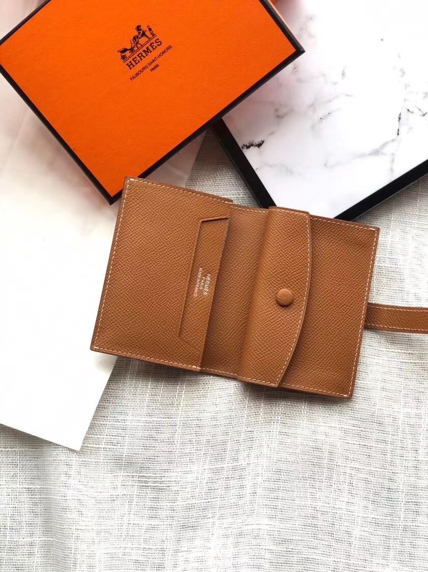 Hermes Bearn Mini Wallet In Gold  Epsom Leather