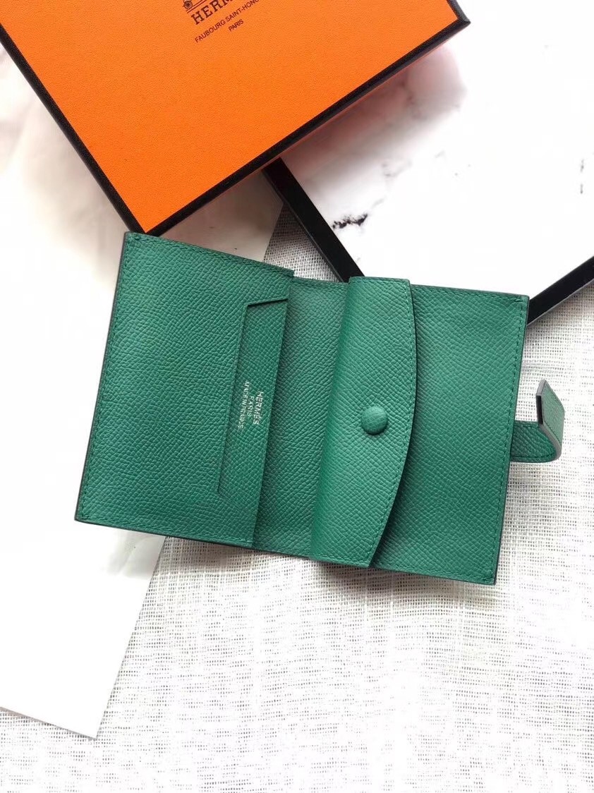 Hermes Bearn Mini Wallet In Vert Vertigo Epsom Leather