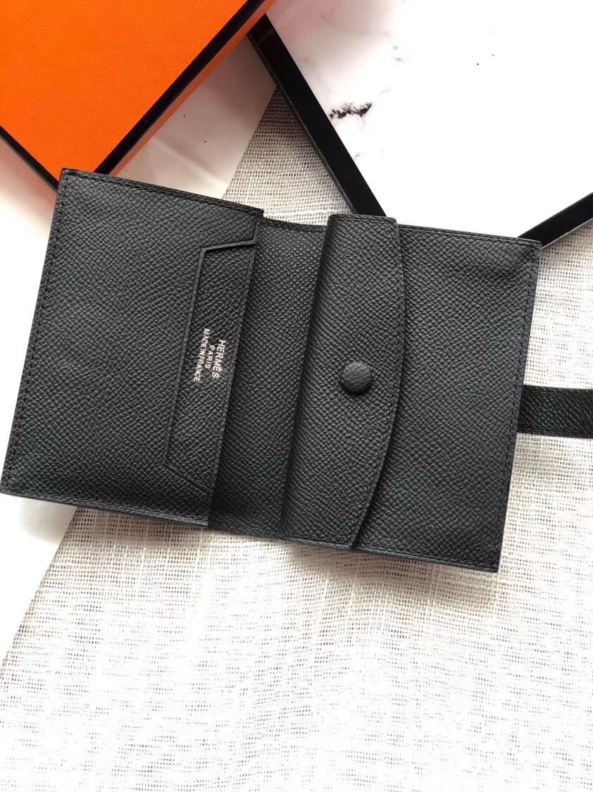 Hermes Bearn Mini Wallet In Black Epsom Leather