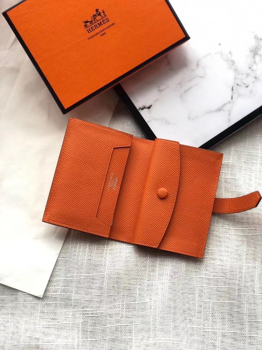 Hermes Bearn Mini Wallet In Orange Epsom Leather