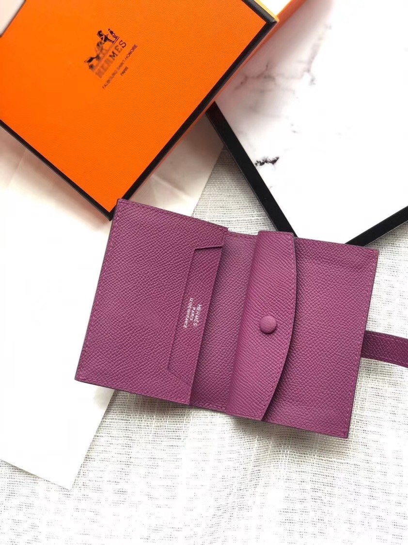 Hermes Bearn Mini Wallet In Purple Epsom Leather