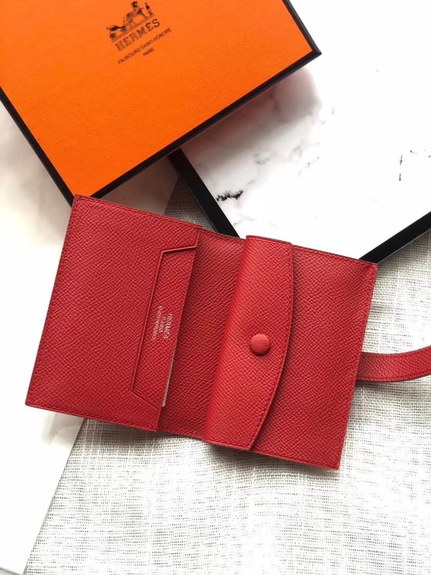 Hermes Bearn Mini Wallet In Red Epsom Leather