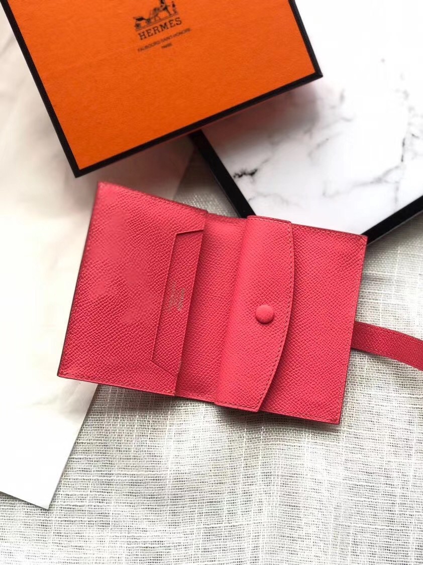 Hermes Bearn Mini Wallet In Rose Lipstick Epsom Leather