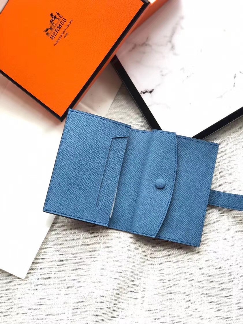 Hermes Bearn Mini Wallet In Sky Blue Epsom Leather