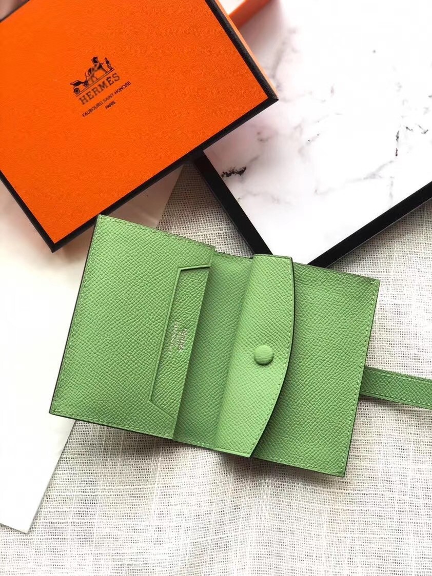 Hermes Bearn Mini Wallet In Vert Criquet Epsom Leather