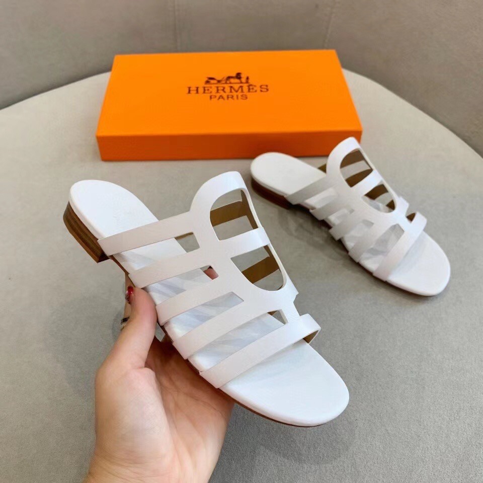 Hermes Camelia Sandals In White Calfskin