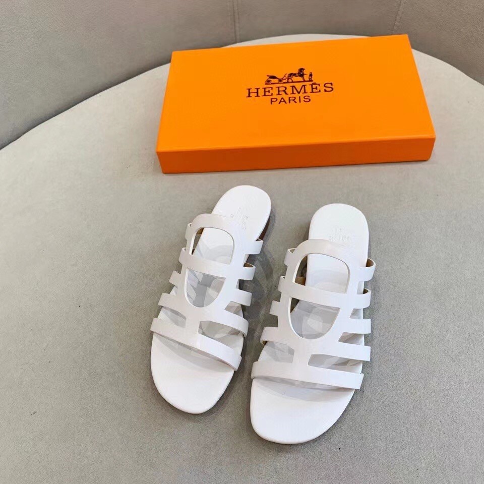 Hermes Camelia Sandals In White Calfskin