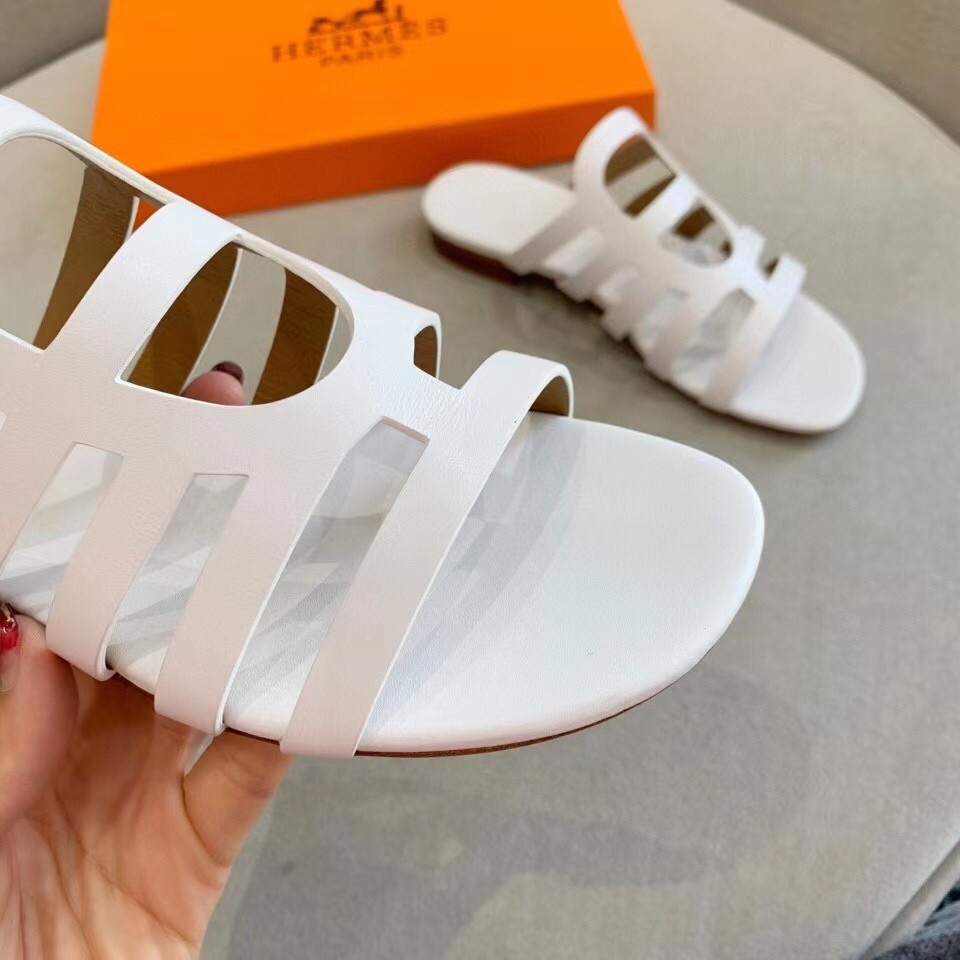 Hermes Camelia Sandals In White Calfskin