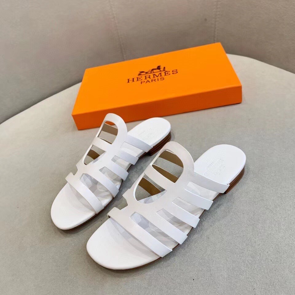 Hermes Camelia Sandals In White Calfskin