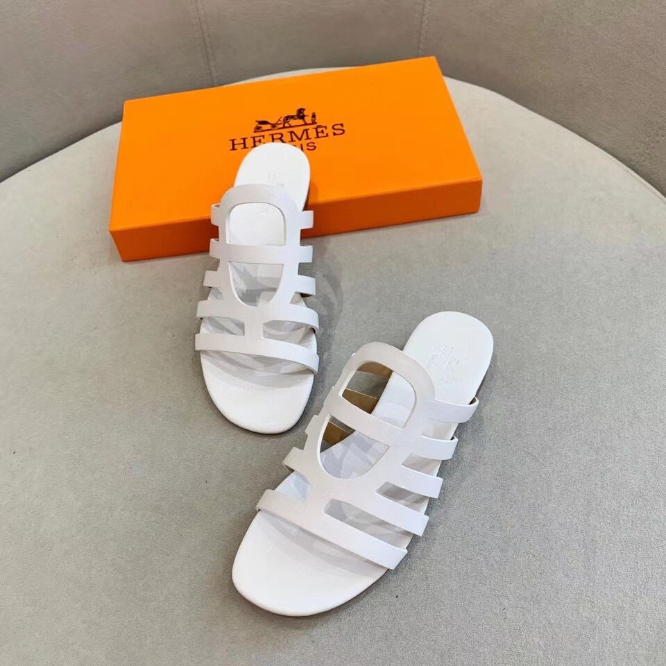 Hermes Camelia Sandals In White Calfskin