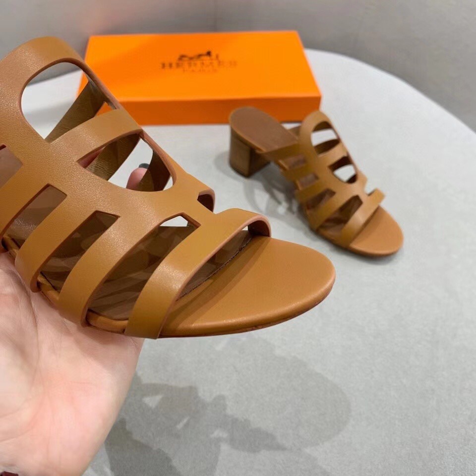 Hermes Celena Sandals 5MM In Brown Calfskin