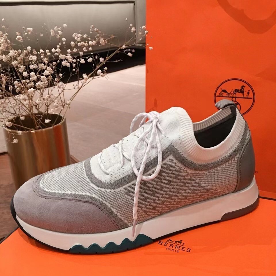 Hermes Addict Sneakers In Grey Knit