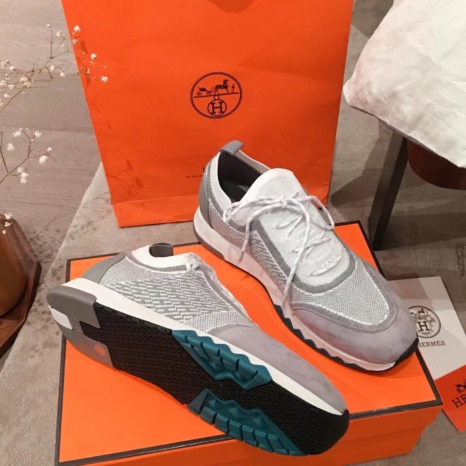 Hermes Addict Sneakers In Grey Knit