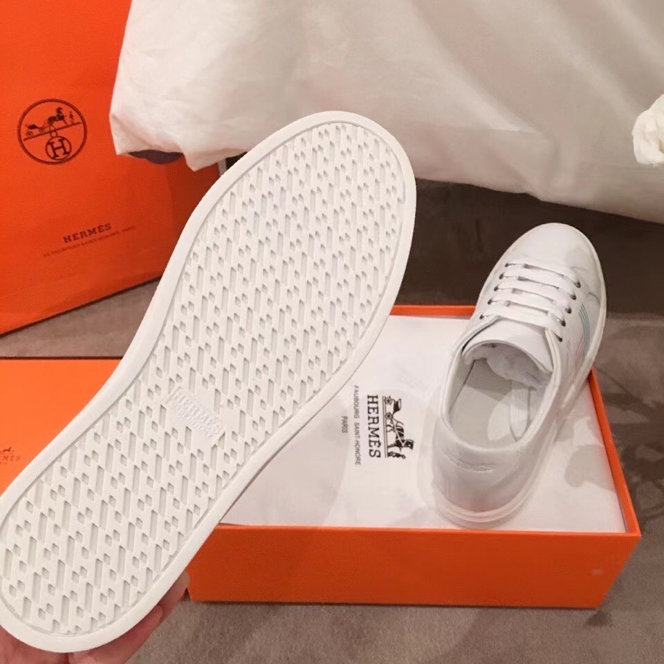 Hermes Avantage Sneakers In Multicolore White Calfskin
