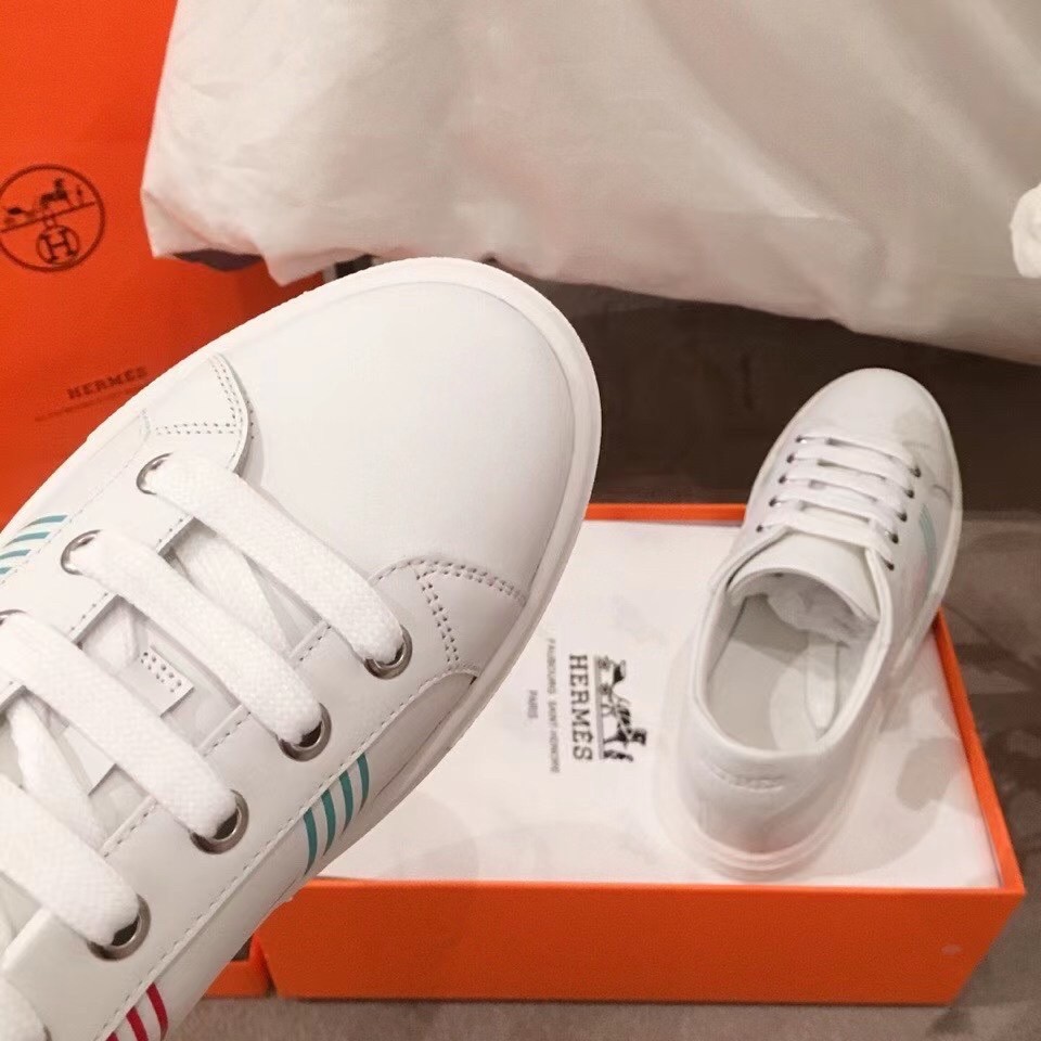 Hermes Avantage Sneakers In Multicolore White Calfskin