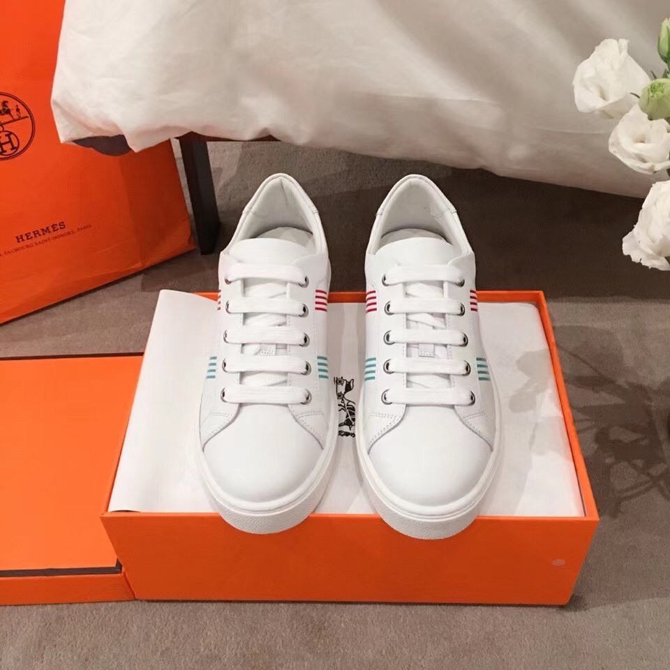 Hermes Avantage Sneakers In Multicolore White Calfskin