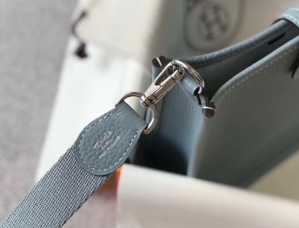 Hermes Evelyne III TPM Bag In Blue Lin Clemence Leather