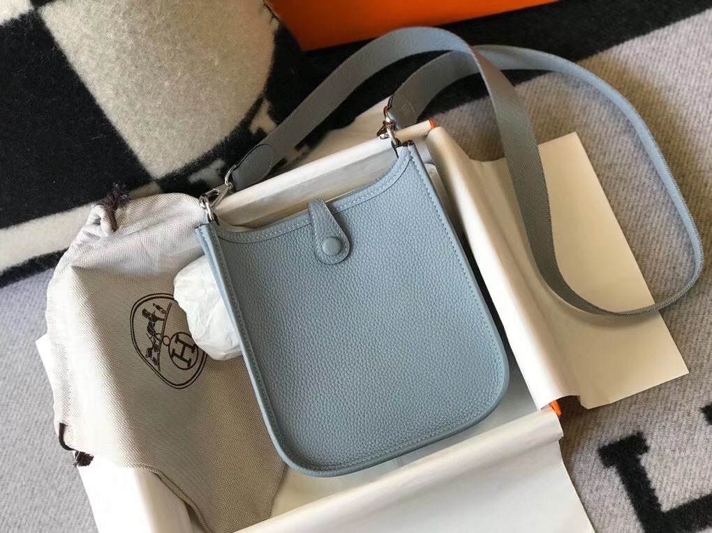 Hermes Evelyne III TPM Bag In Blue Lin Clemence Leather