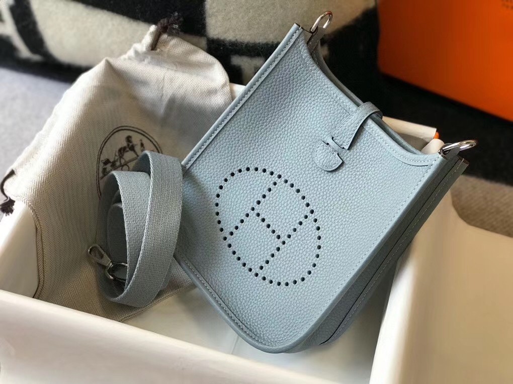 Hermes Evelyne III TPM Bag In Blue Lin Clemence Leather