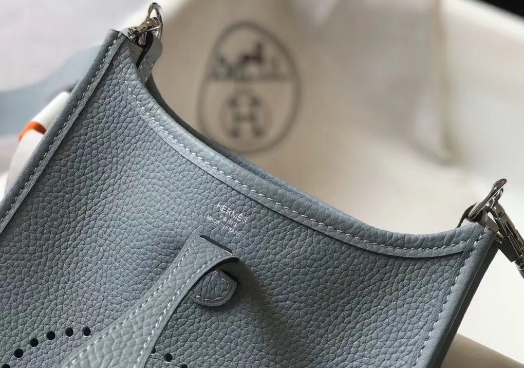 Hermes Evelyne III TPM Bag In Blue Lin Clemence Leather