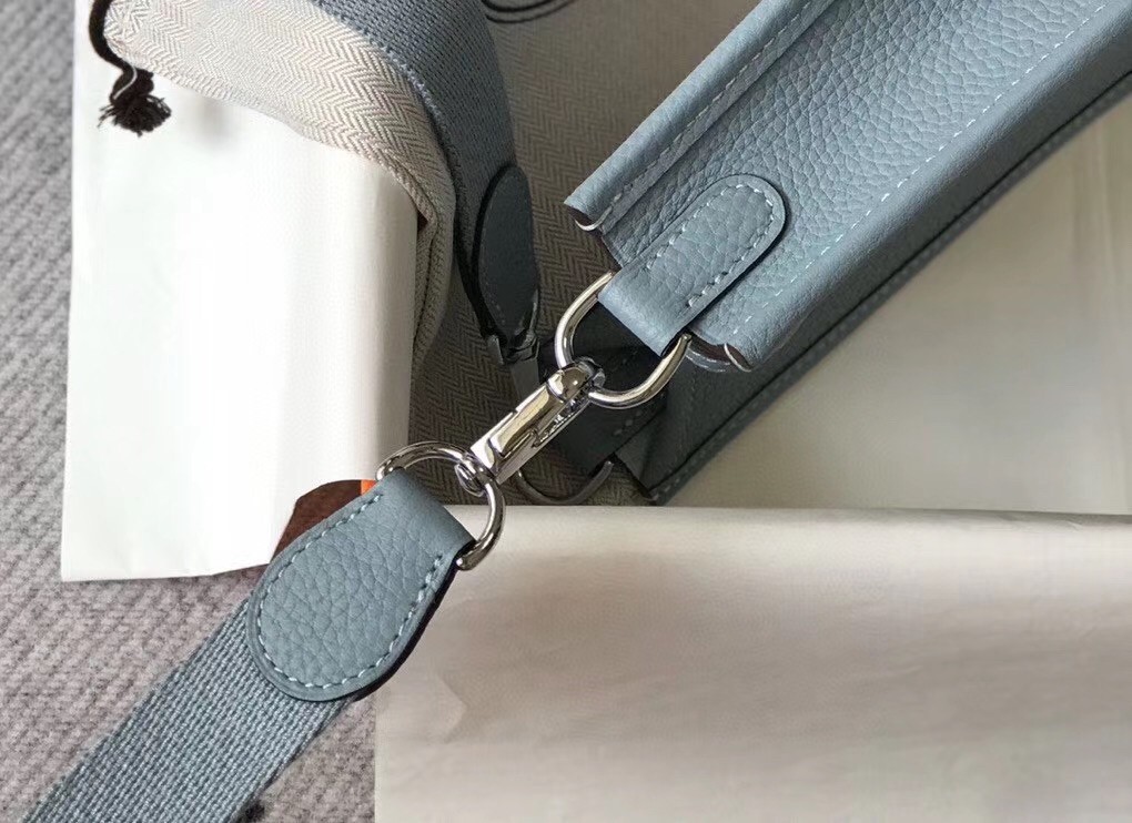 Hermes Evelyne III TPM Bag In Blue Lin Clemence Leather