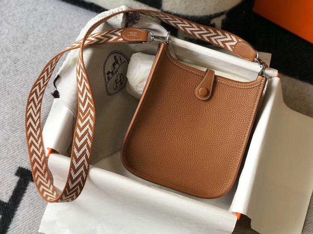 Hermes Evelyne III TPM Bag In Gold Clemence Leather