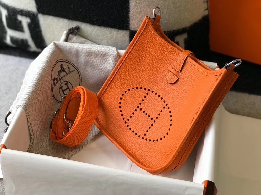 Hermes Evelyne III TPM Bag In Orange Clemence Leather