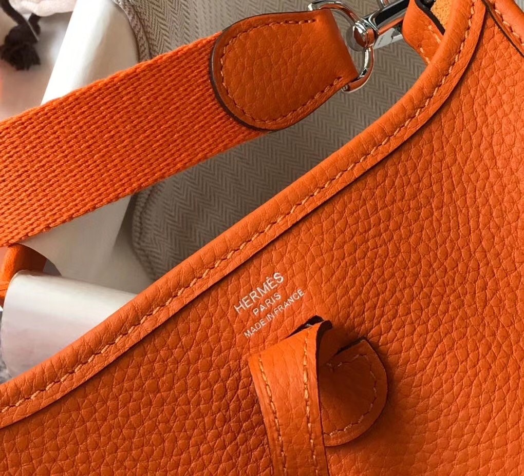 Hermes Evelyne III TPM Bag In Orange Clemence Leather