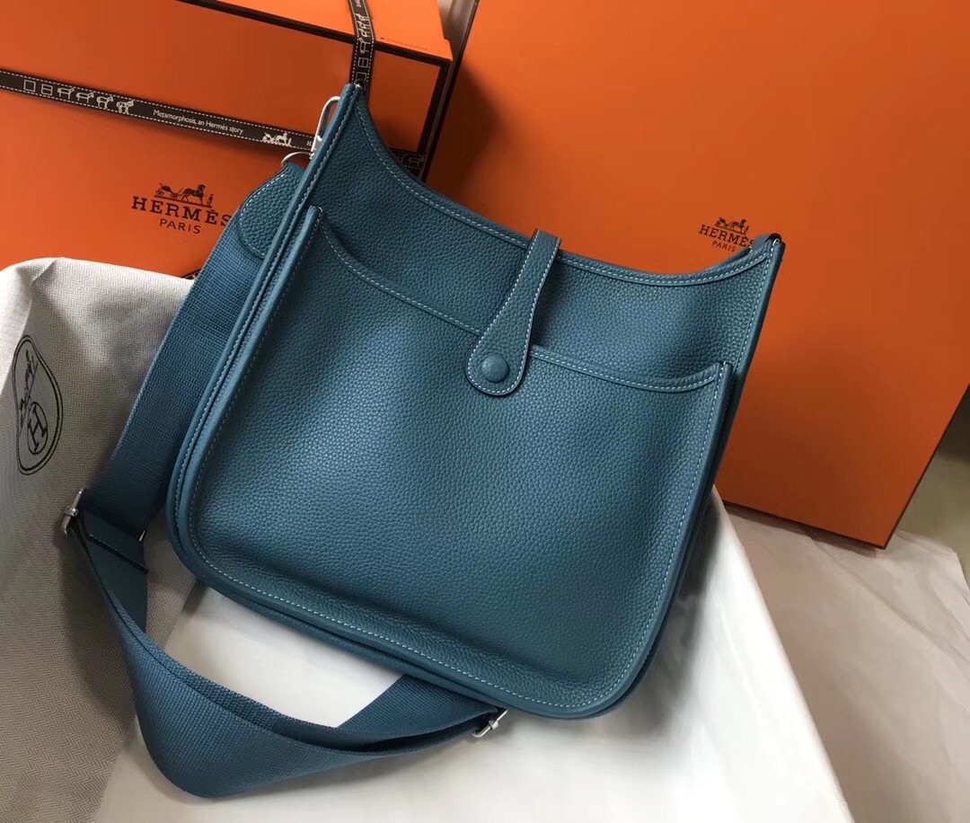 Hermes Evelyne III 29 Bag In Blue Jean Clemence Leather
