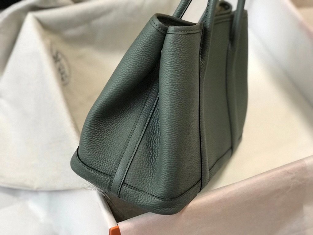 Hermes Garden Party 36 Bag In Vert Amande Clemence Leather