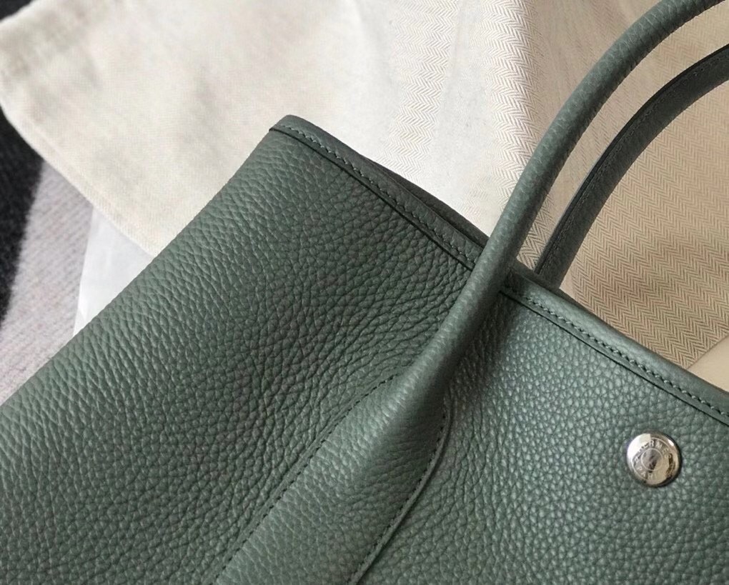 Hermes Garden Party 36 Bag In Vert Amande Clemence Leather