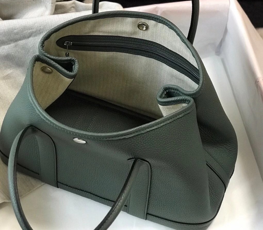 Hermes Garden Party 36 Bag In Vert Amande Clemence Leather