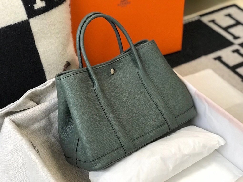 Hermes Garden Party 36 Bag In Vert Amande Clemence Leather