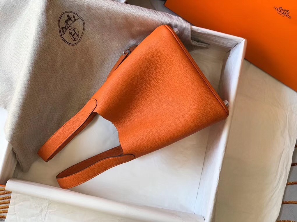 Hermes Picotin Lock 22 Bag In Orange Clemence Leather