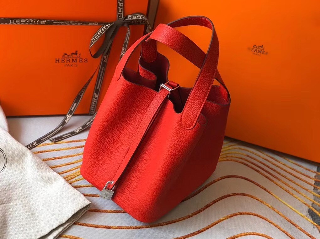 Hermes Picotin Lock 22 Bag In Red Clemence Leather